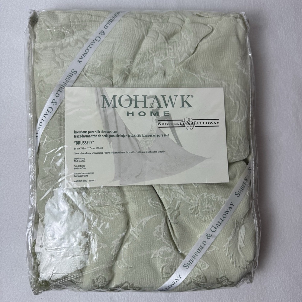 Mohawk Home Sheffield Galloway Silk Throw Shawl 50" X 70" Beaded Brussels Green
